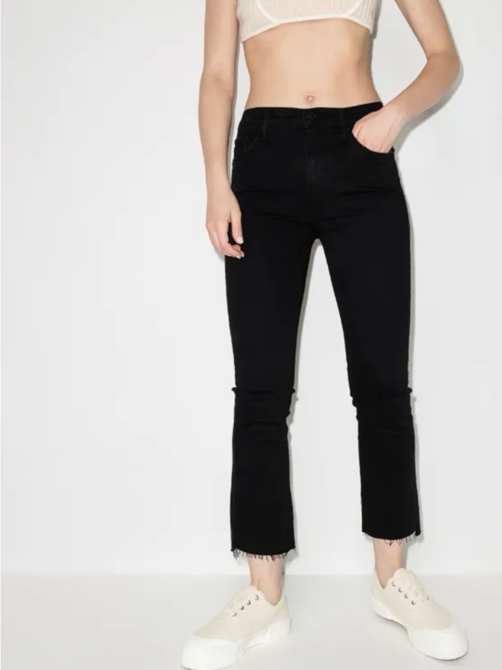 Mother Insider Crop Step Fray Black Not Guilty Size 30